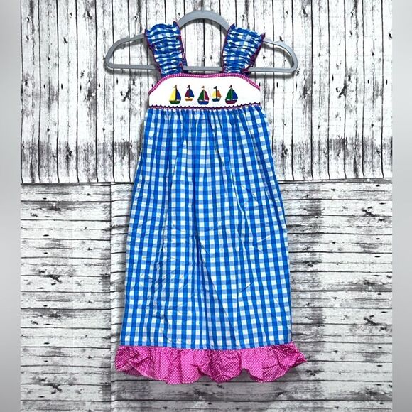 Three Sisters Other - Three Sisters Gingham Embroidered Sailboat Dress